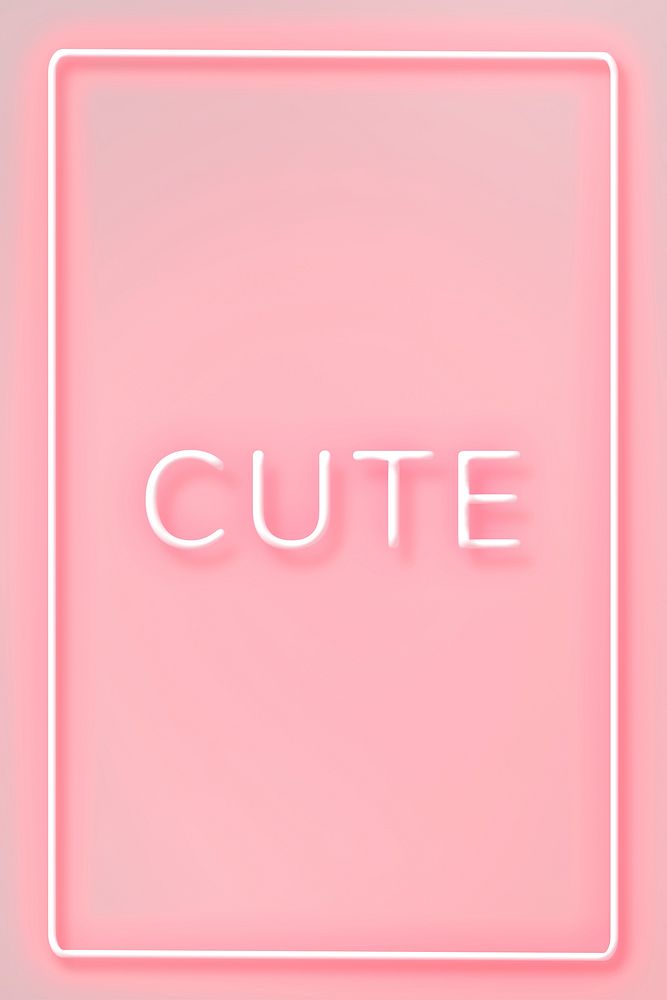 Glowing neon CUTE typography on a pink background