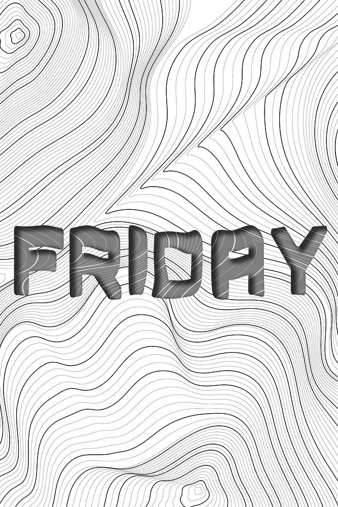 Dark gray friday word typography on a white topographic background