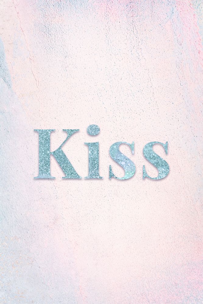 Kiss light blue glitter font on a pastel background