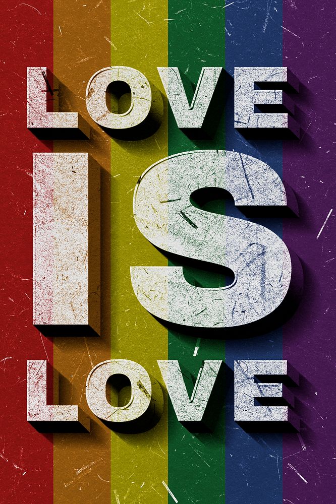 Rainbow Love Is Love 3D quote paper texture font typography