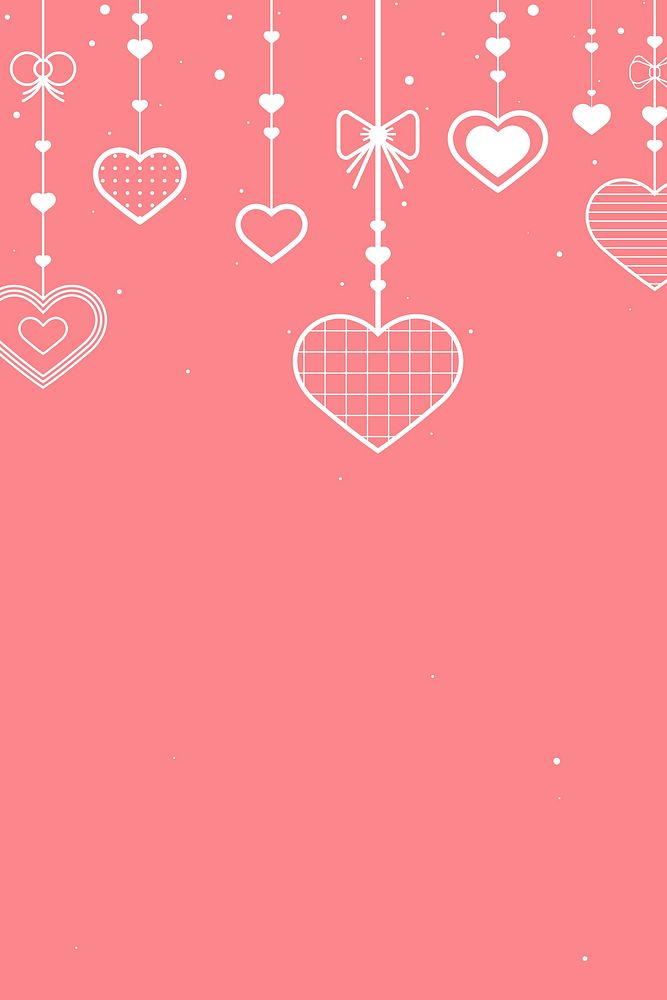 Dangling hearts pink background copy space