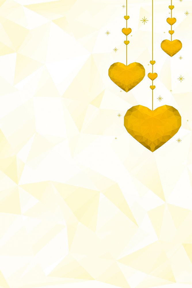 Vector dangling yellow hearts prism pattern background