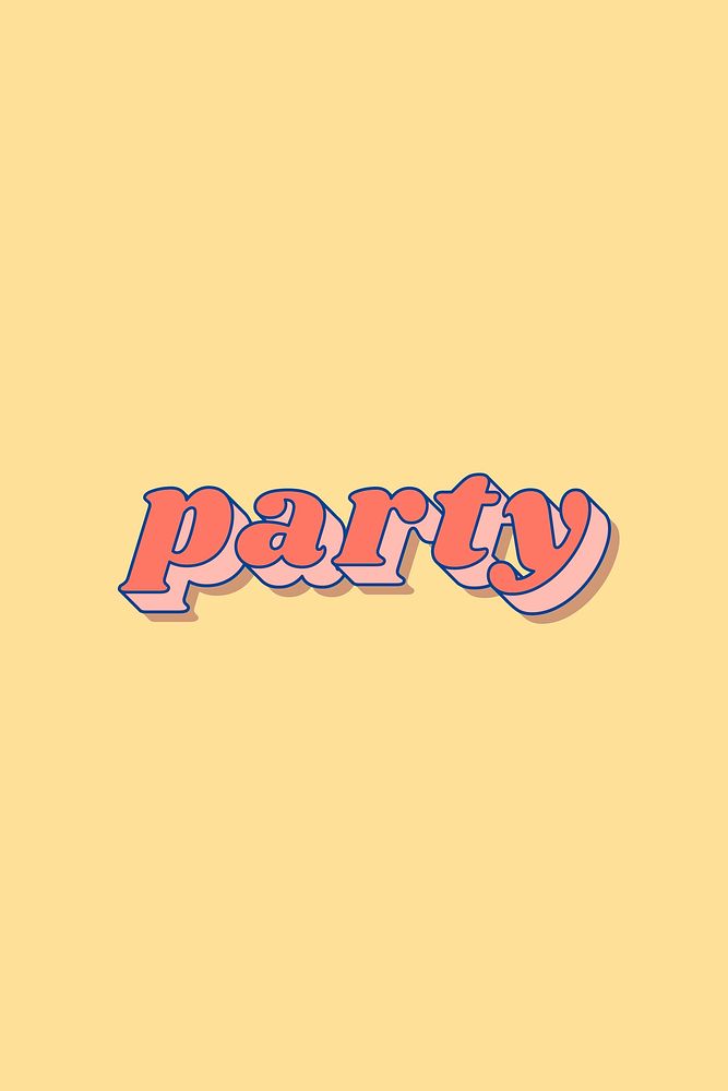 Party word retro 3D effect pastel typography