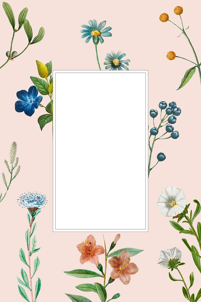 Blank frame vector on summer floral pattern