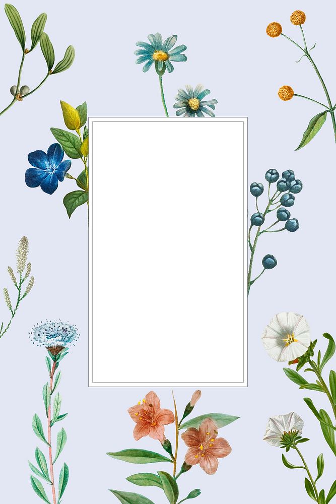 Blank frame vector on summer botanical pattern