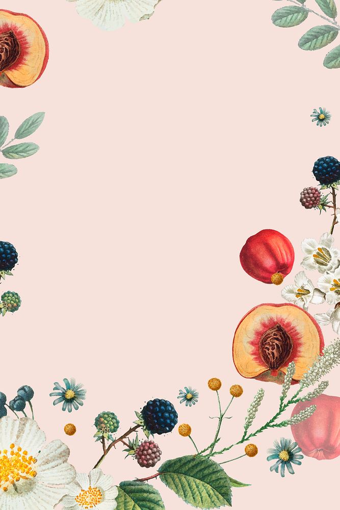 Flower and fruit frame vector with design space