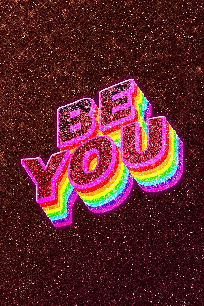 Be you word 3d vintage typography wavy rainbow