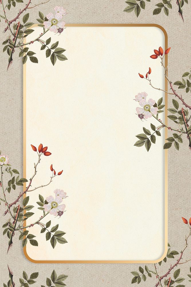 Gold blossom floral rectangle frame copy space