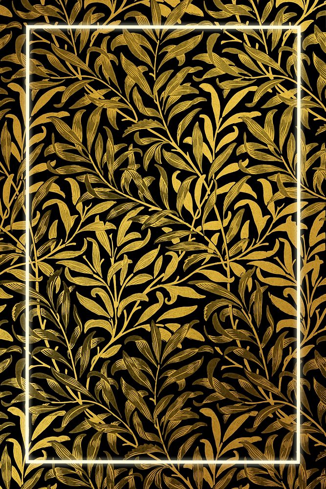 Golden leaf pattern frame vector remix from artwork by William Morris