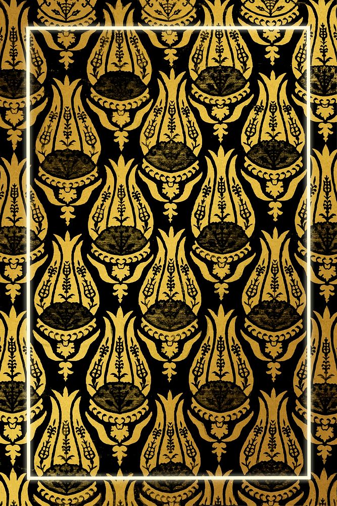 Golden tulip pattern frame vector remix from artwork by William Morris