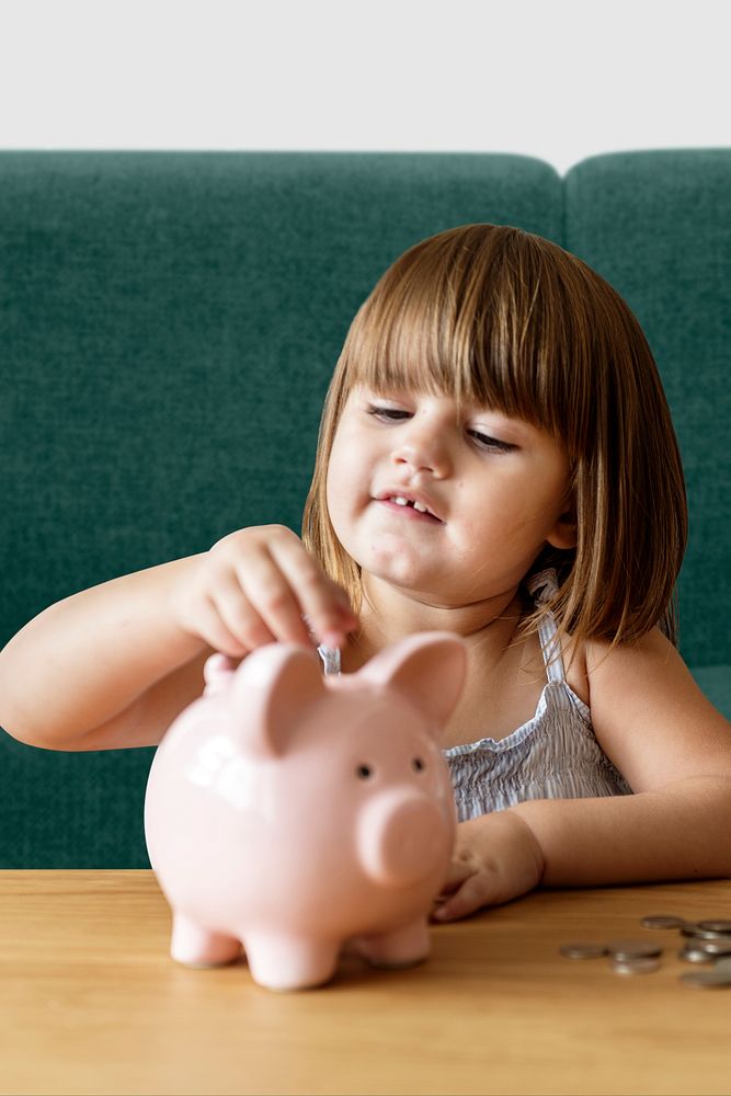 Child savings, piggy bank background
