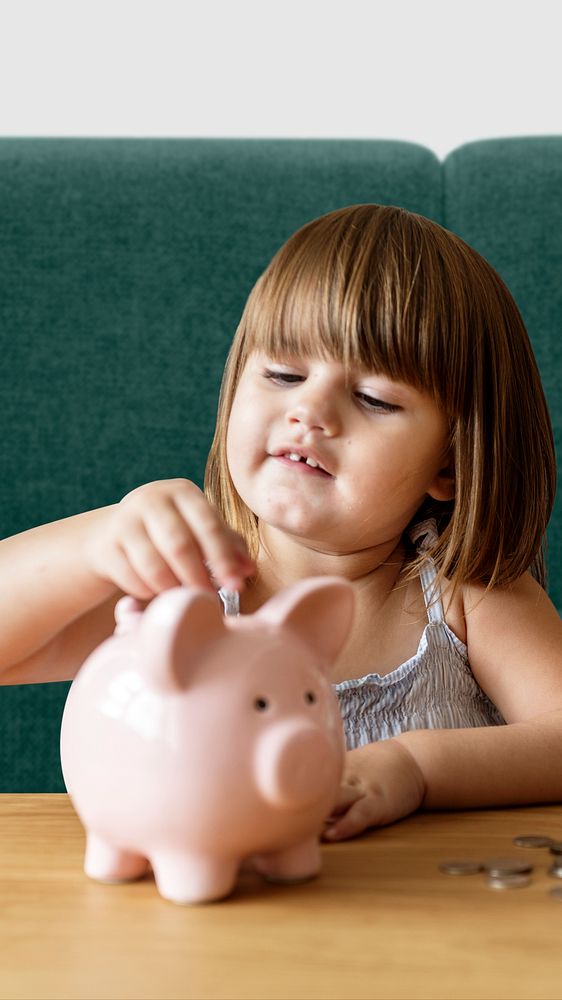 Child savings phone wallpaper, piggy bank