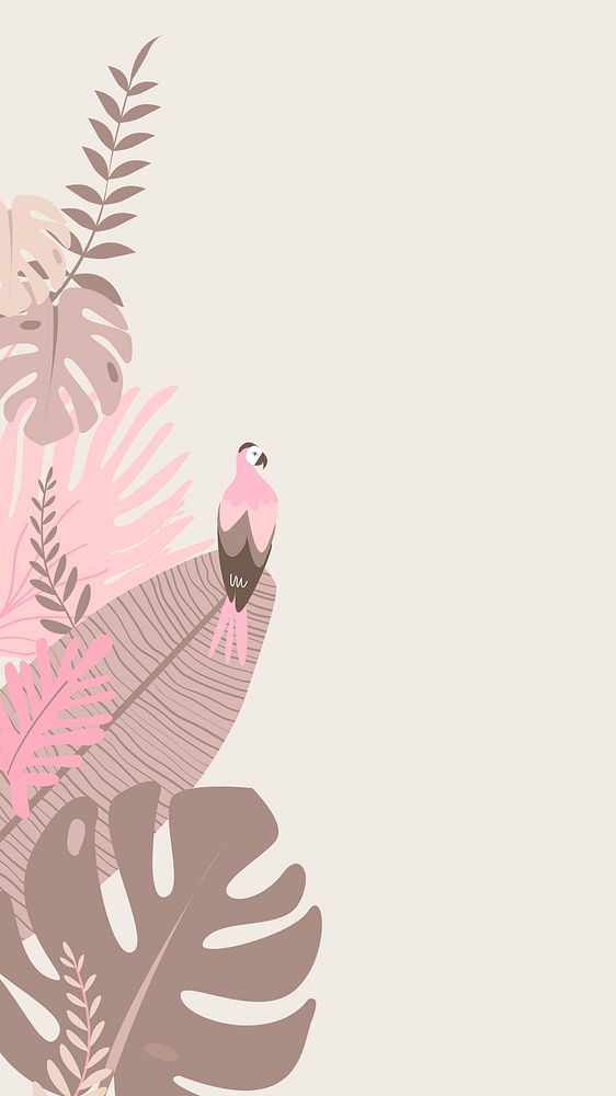 Parrot & leaves mobile phone wallpaper, pink HD tropical border frame background psd
