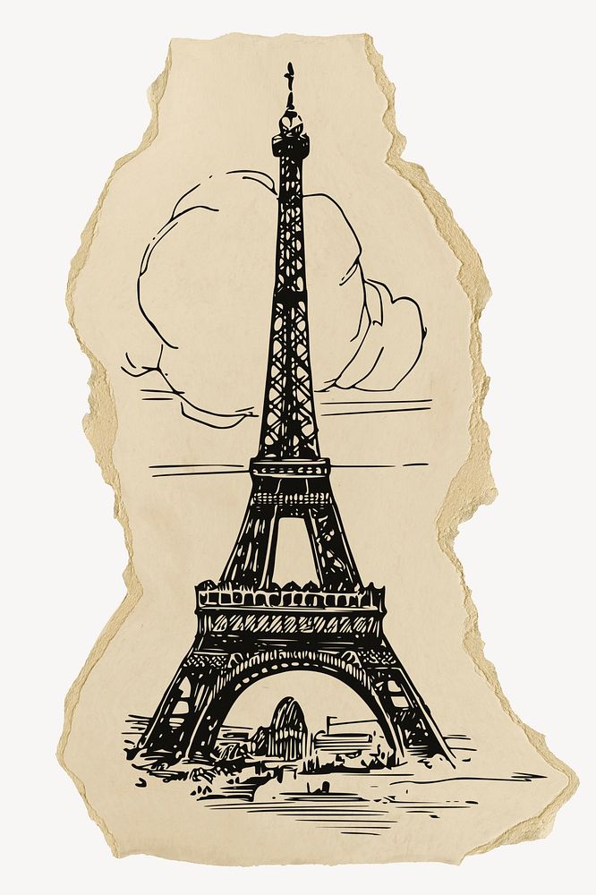 Eiffel Tower, ripped paper collage element