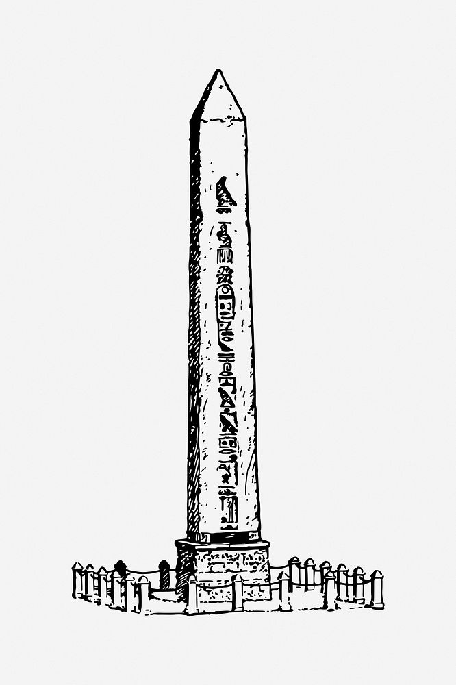 Obelisk  drawing, vintage illustration. Free public domain CC0 image.