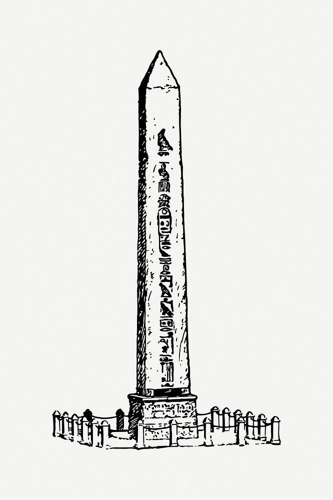 Obelisk  drawing, vintage illustration psd. Free public domain CC0 image.