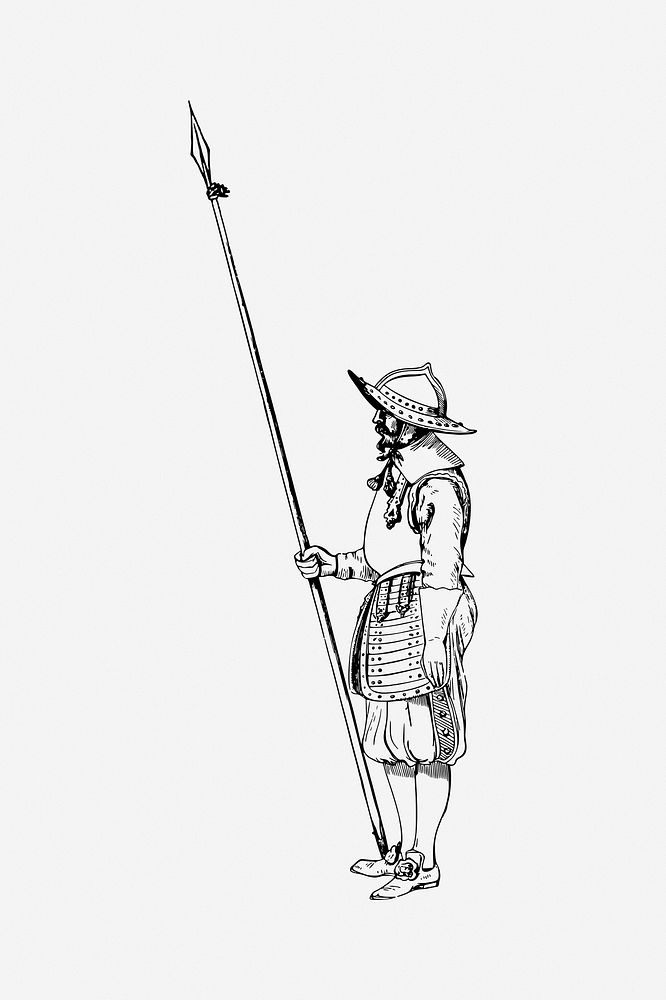 Spear warrior drawing, vintage illustration. Free public domain CC0 image.