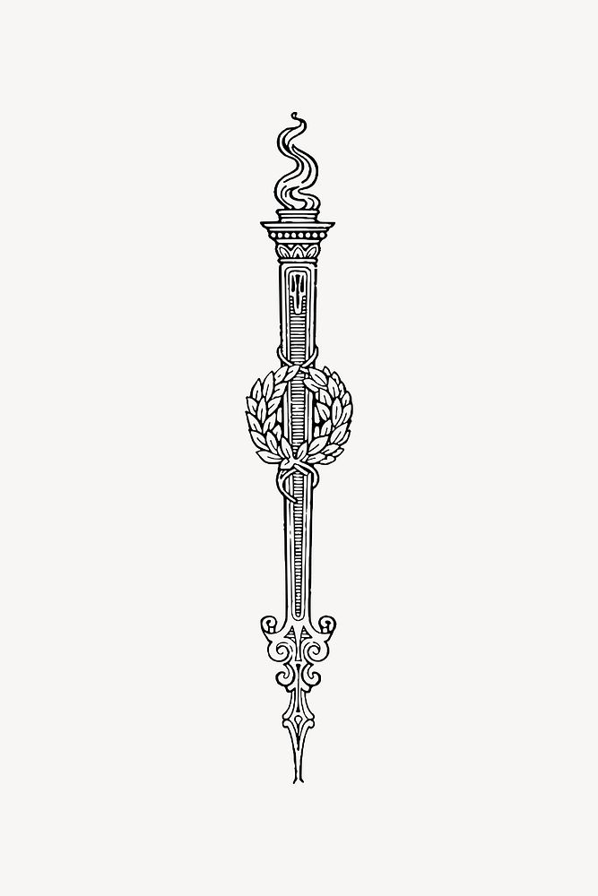 Torch ornament clipart, drawing illustration vector. Free public domain CC0 image.