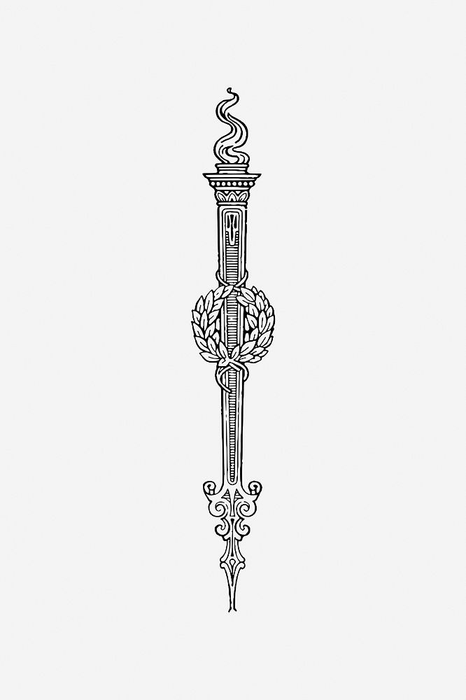 Torch ornament, drawing illustration. Free public domain CC0 image.