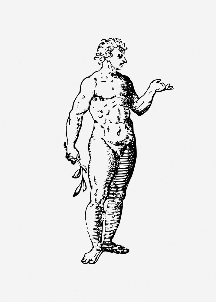 Naked Adam, drawing illustration. Free public domain CC0 image.