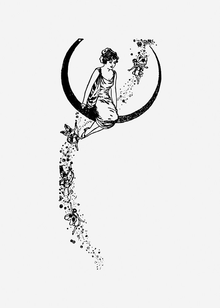 Angel & fairy, drawing illustration. Free public domain CC0 image.