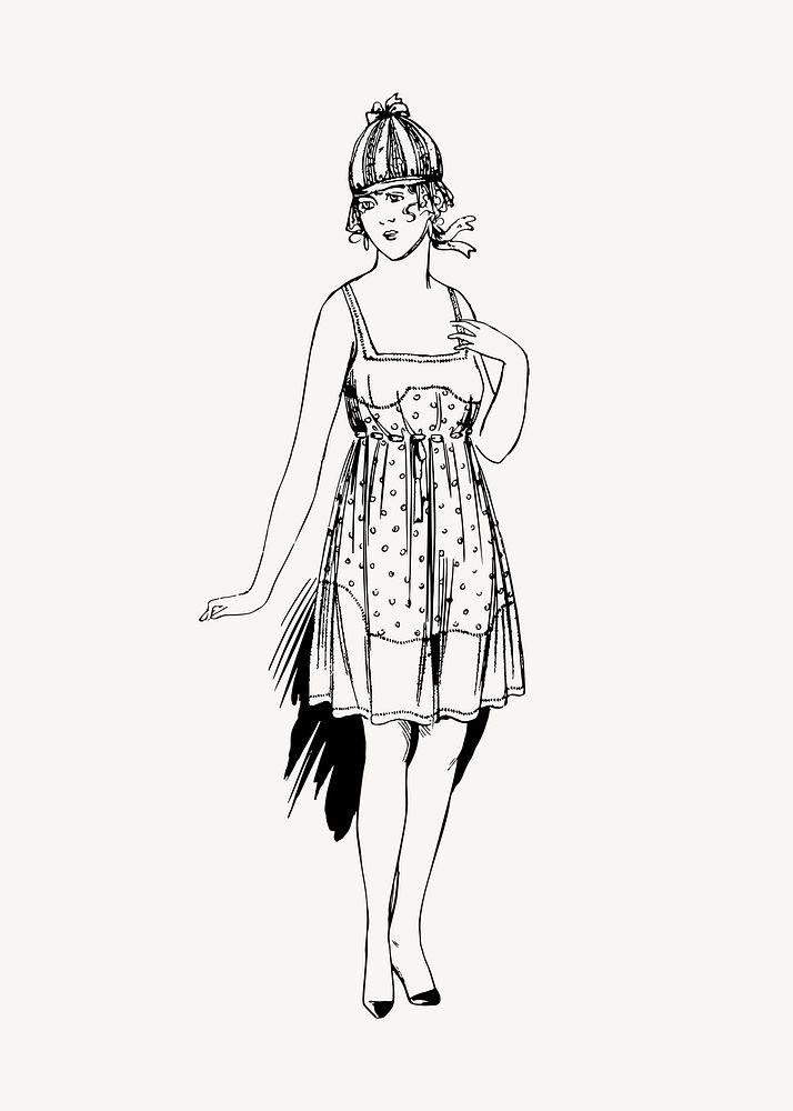 Woman fashion clipart, drawing illustration vector. Free public domain CC0 image.