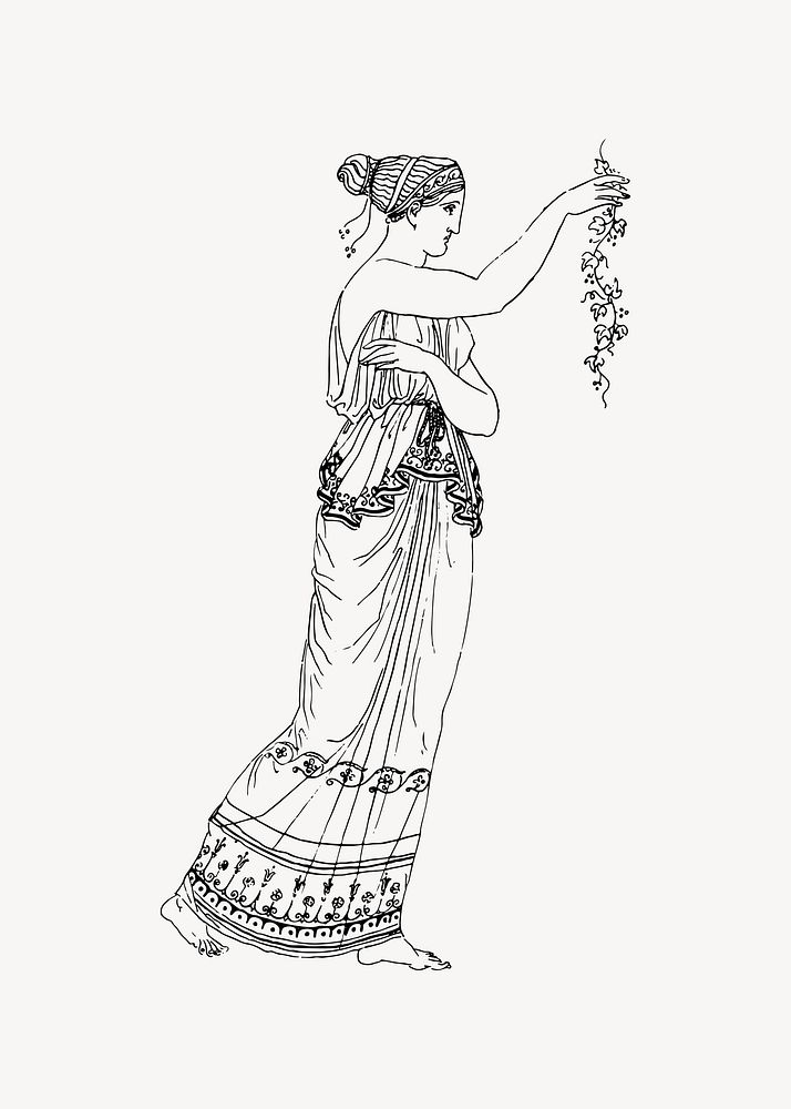 Greek woman clipart, drawing illustration vector. Free public domain CC0 image.