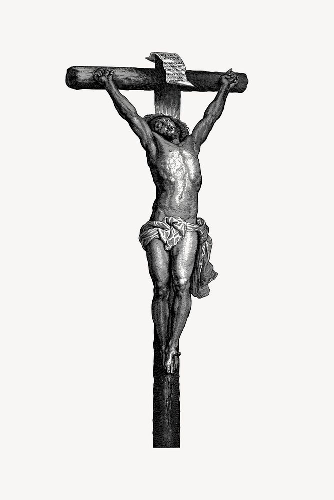Jesus Christ crucifix collage element, drawing illustration vector. Free public domain CC0 image.