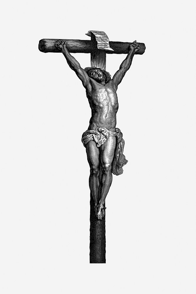 Jesus Christ crucifix, vintage drawing illustration. Free public domain CC0 image.