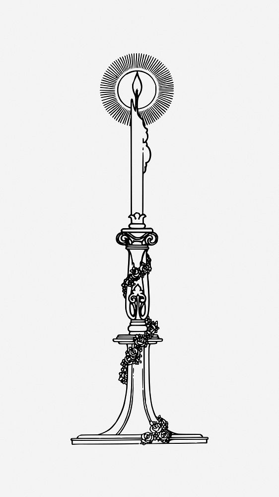 Stylized candle, vintage drawing illustration. Free public domain CC0 image.