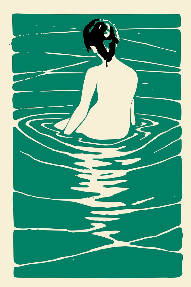 Woman in river illustration. Free public domain CC0 image