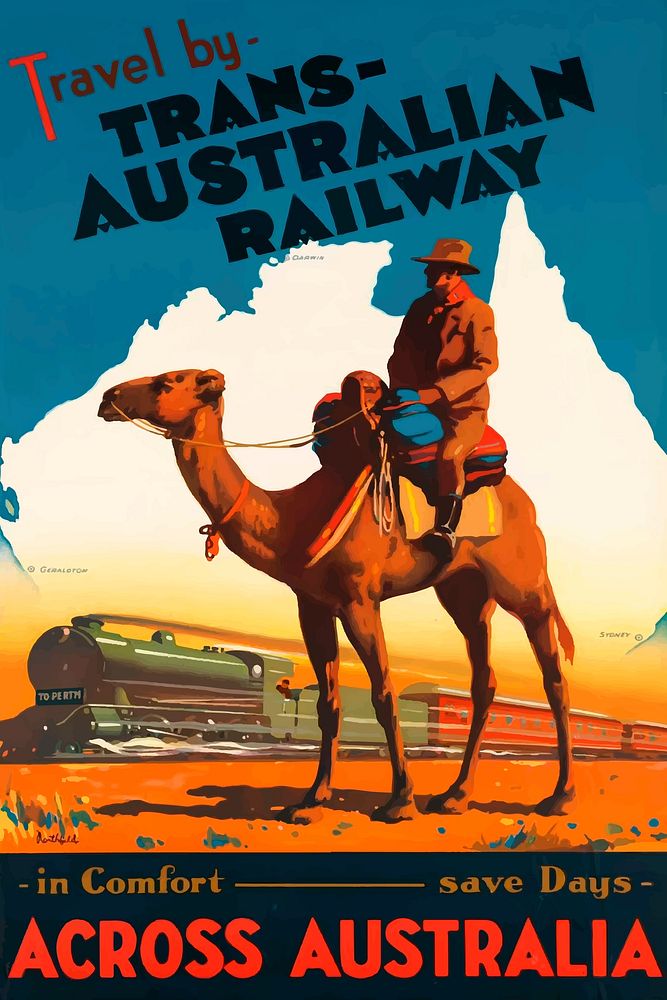 Trans-Australian railway poster clipart vector. Free public domain CC0 image