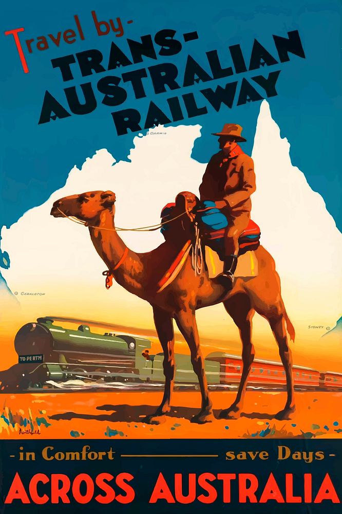 Trans-Australian railway poster psd. Free public domain CC0 image
