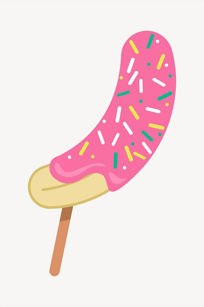 Strawberry dipped banana pop collage element, cute illustration vector. Free public domain CC0 image.