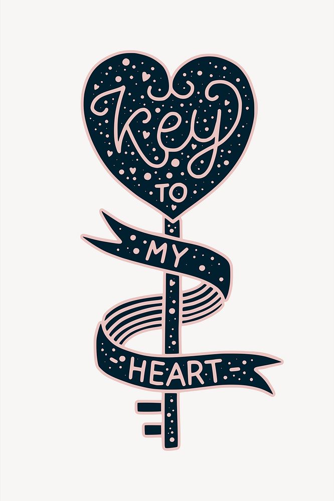 Heart key clipart, Valentine's illustration vector. Free public domain CC0 image.