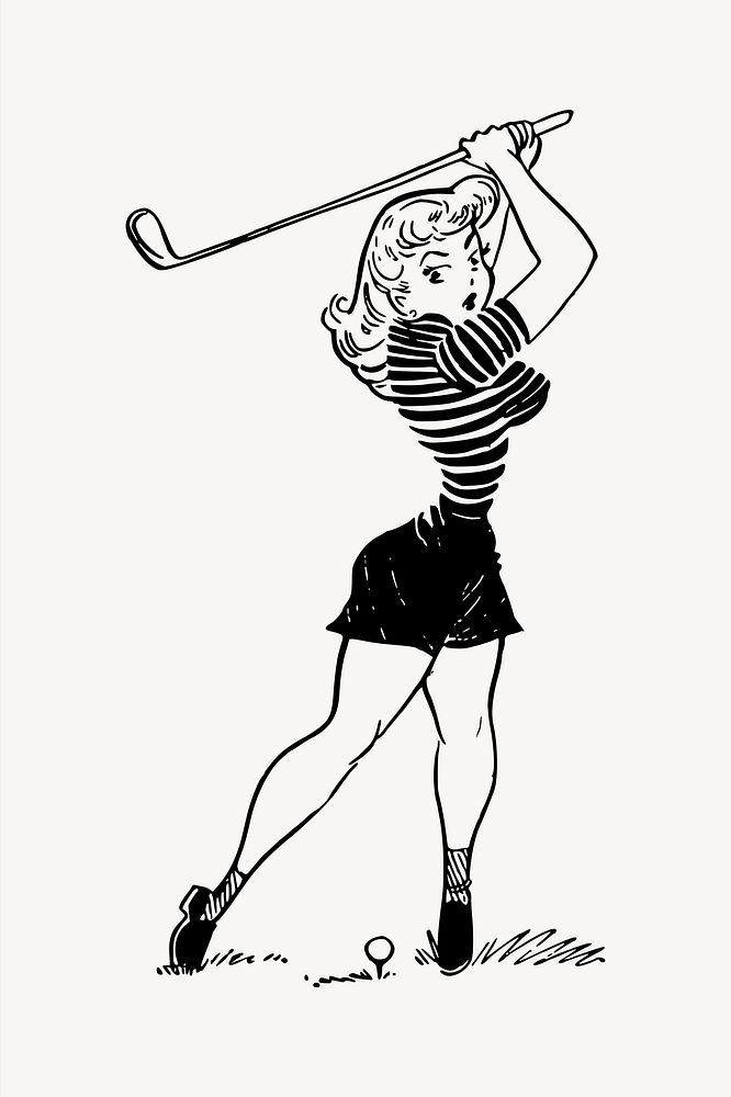 Female golfer clipart, cartoon character illustration vector. Free public domain CC0 image.