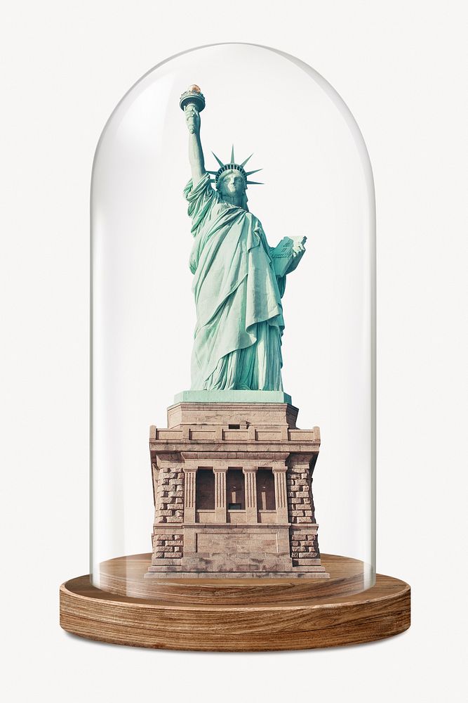 Statue of Liberty in glass dome, travel landmark concept art