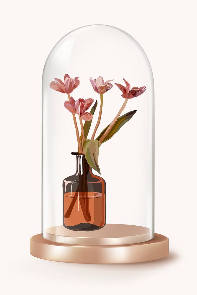 Flower vase in glass dome, home decor concept art