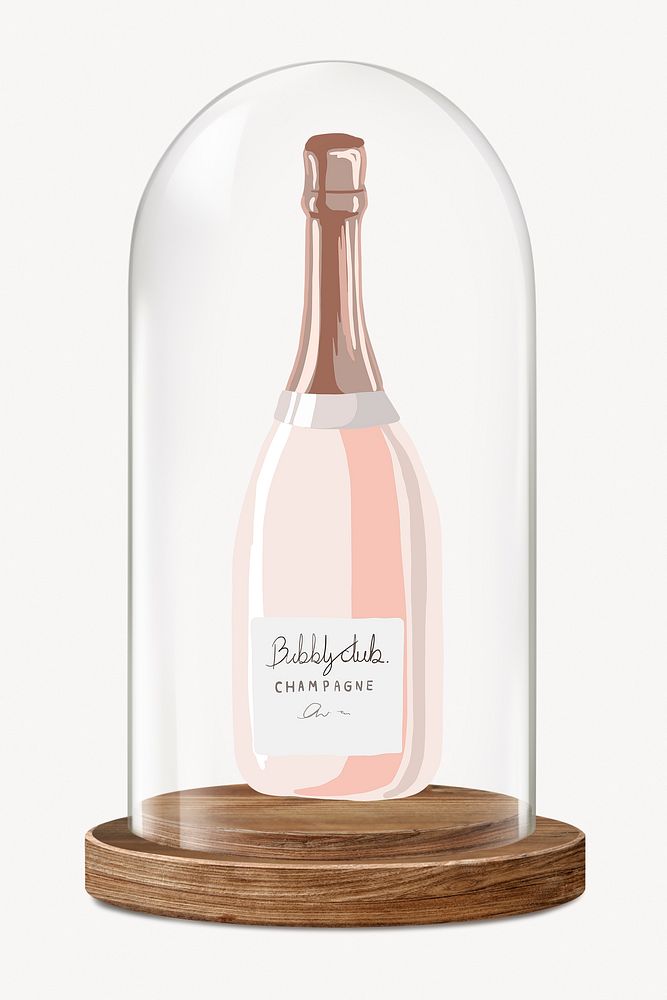 Champagne bottle in glass dome, beverage concept art