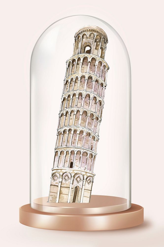 Leaning Tower of Pisa in glass dome, Italy landmark concept art