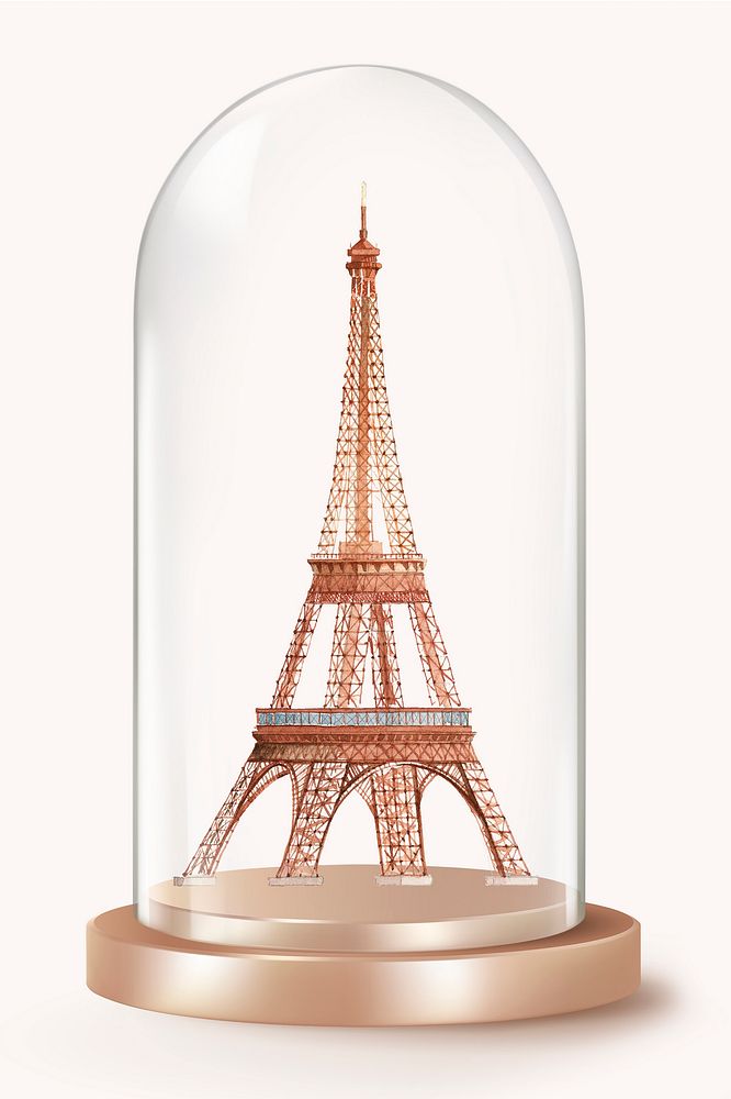 Eiffel Tower in glass dome, Paris landmark concept art