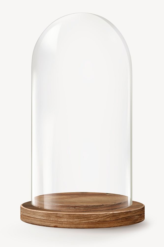 Glass dome mockup, product backdrop with wooden base psd