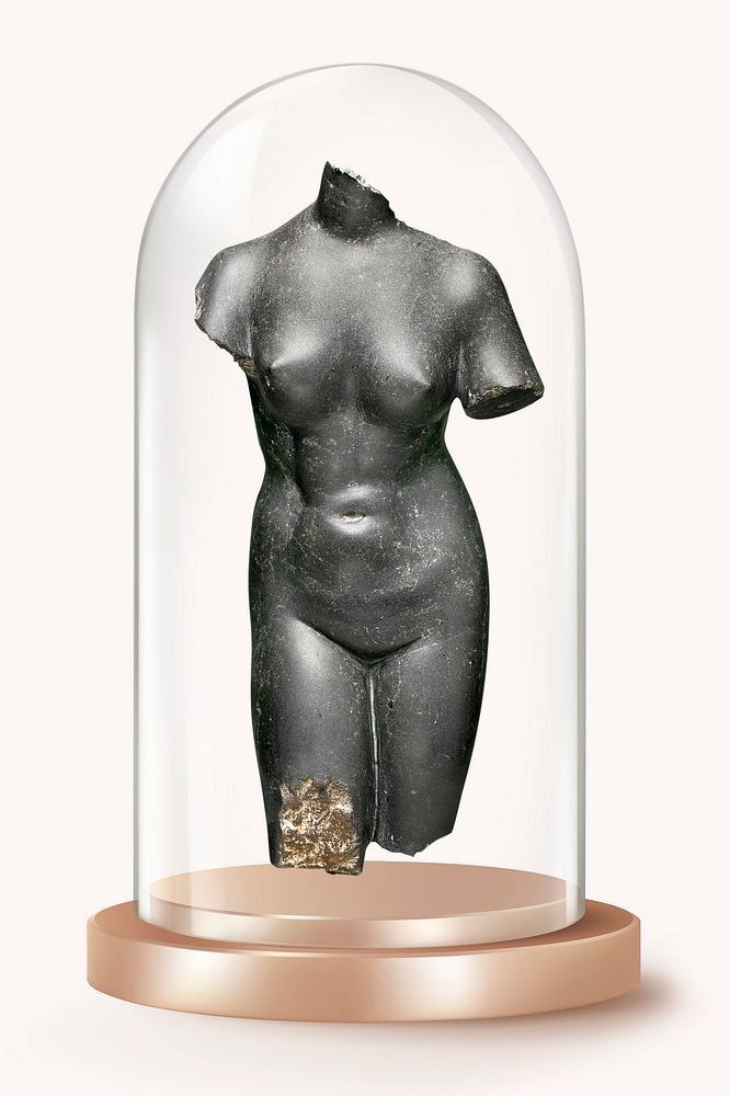 Nude woman statue in glass dome, aesthetic sculpture concept art