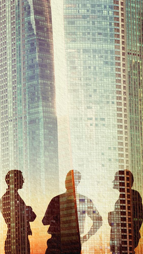 Business people silhouette iPhone wallpaper, aesthetic remixed media background