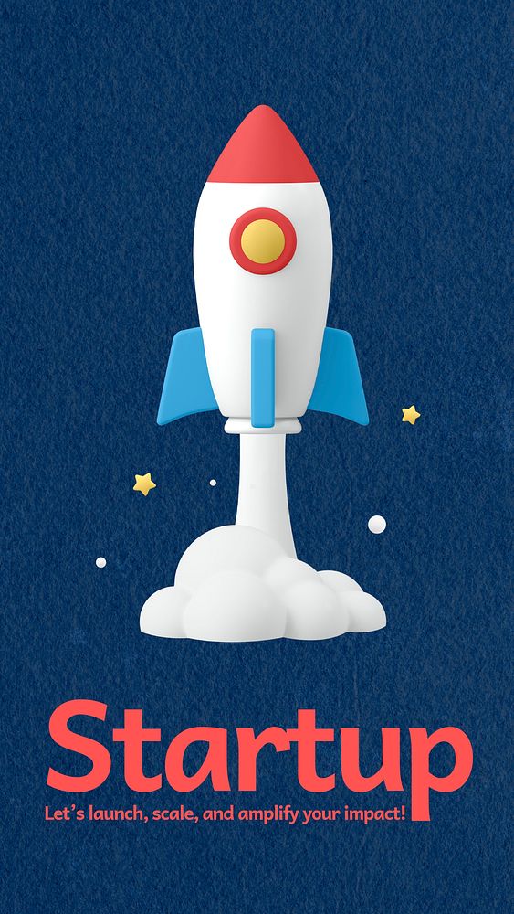 Startup business Instagram story template, rocket launch 3D illustration vector