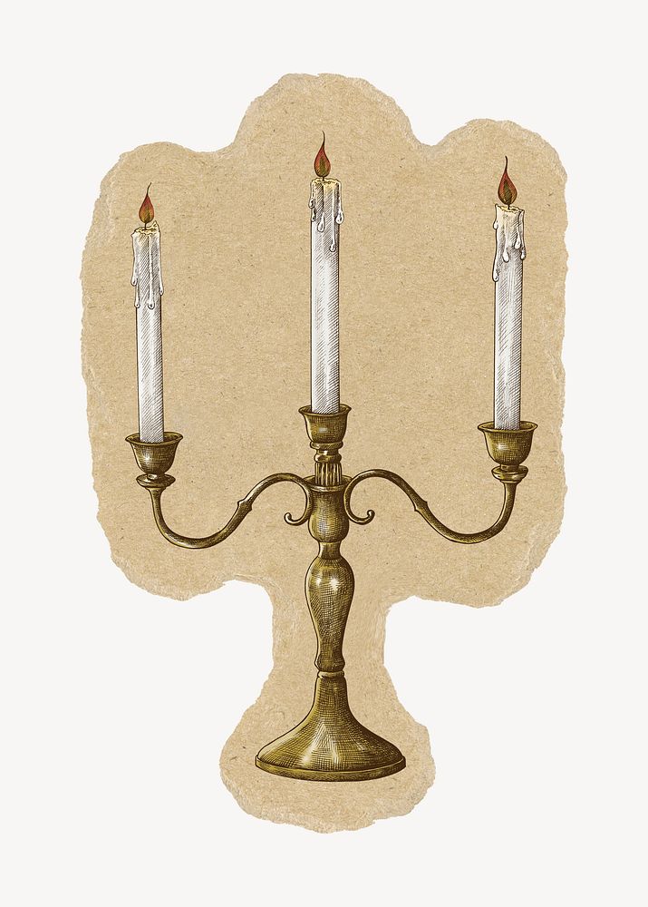 Candle holder on brown ripped paper