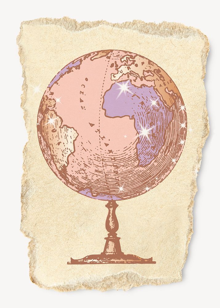 Aesthetic globe, ripped paper collage element