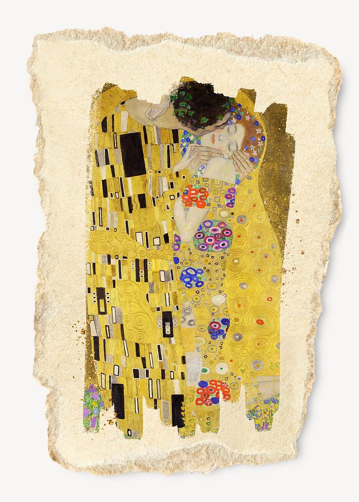The kiss, ripped paper collage element, famous artwork remixed by rawpixel