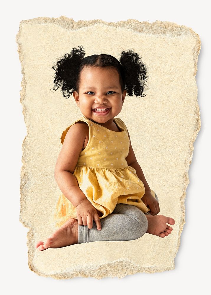 African-American toddler, ripped paper collage element