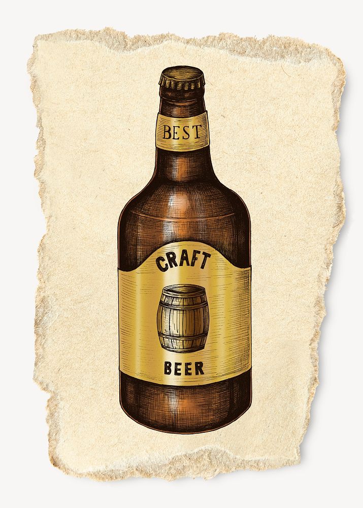 Craft beer, ripped paper collage element psd